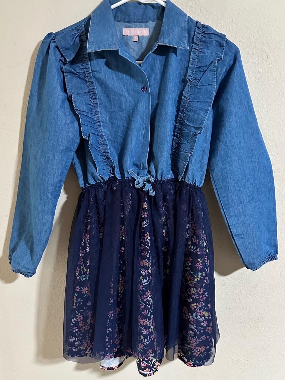 BCBGirls Blue Denim Top with Navy Floral Skirt Girls Dress